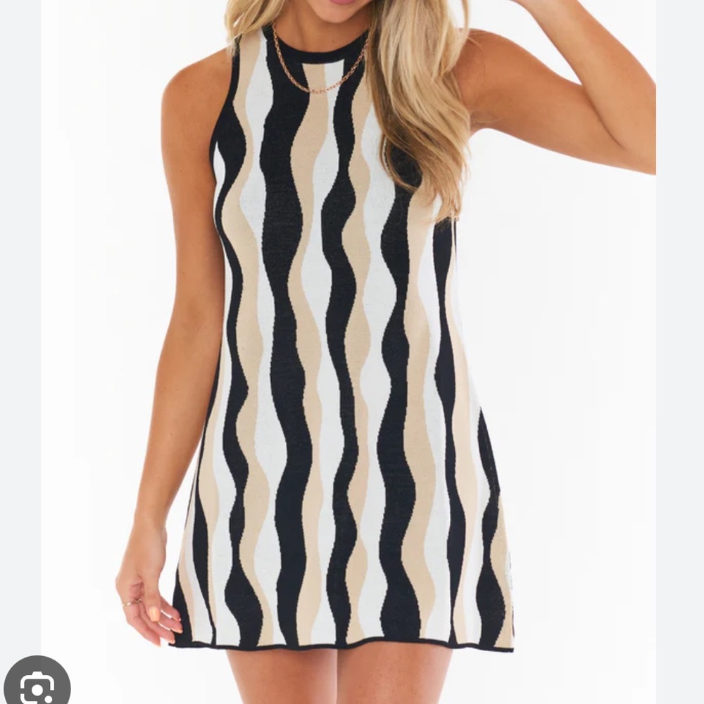 Show Me Your MuMu Black, Cream, and Tan Wave Mini Dress